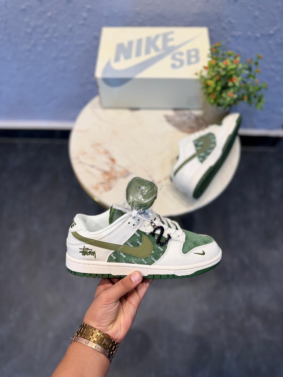 Buy Ni_kee SB Dunk Stussy White Green