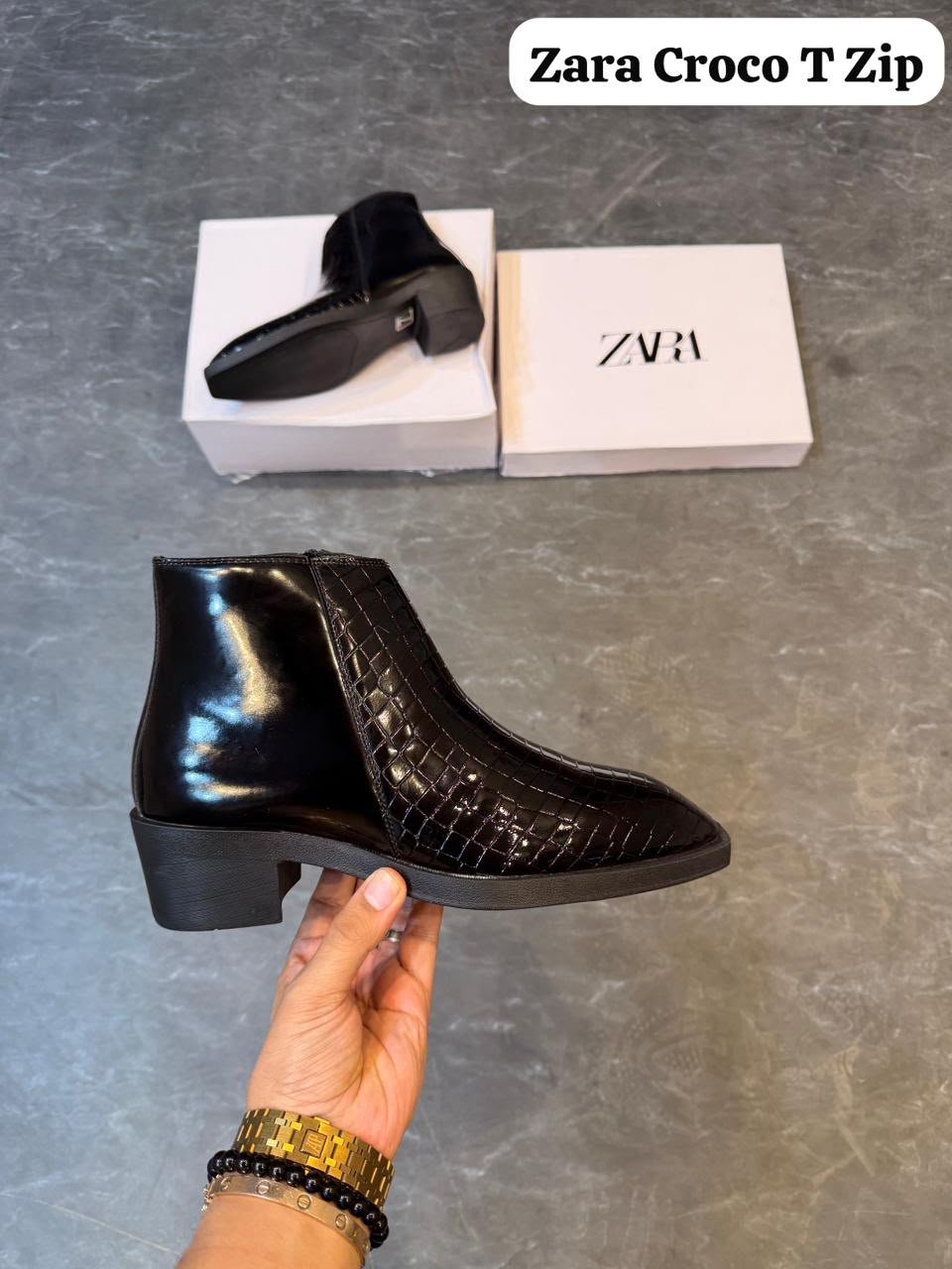 BUY ZA_RAA CROCO T ZIP BOOTS