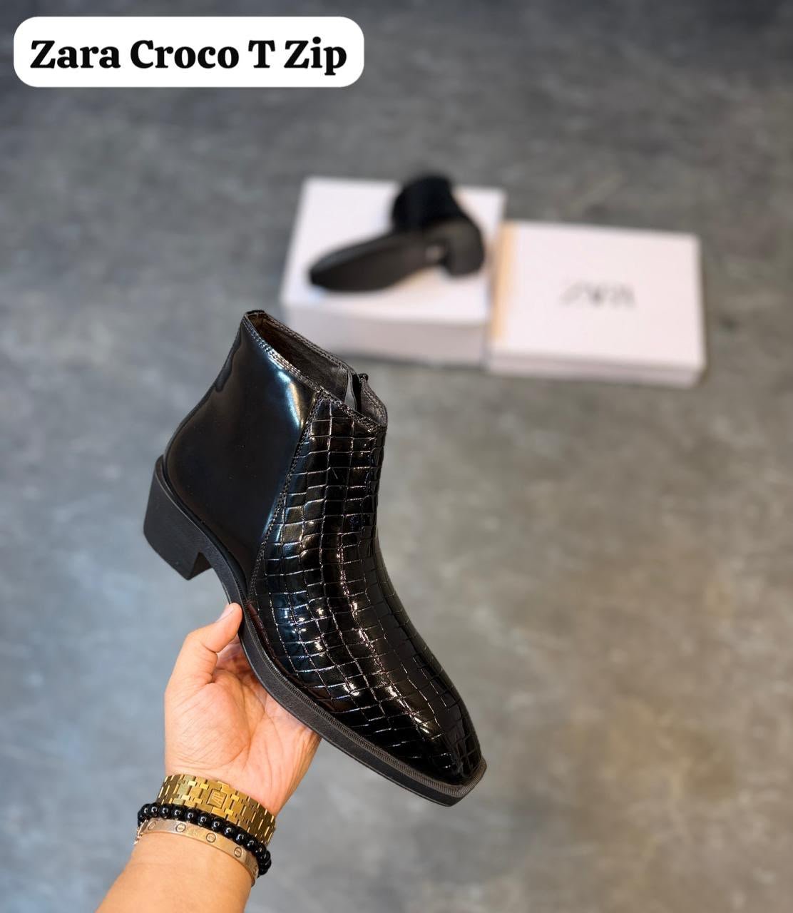 BUY ZA_RAA CROCO T ZIP BOOTS - Image 2