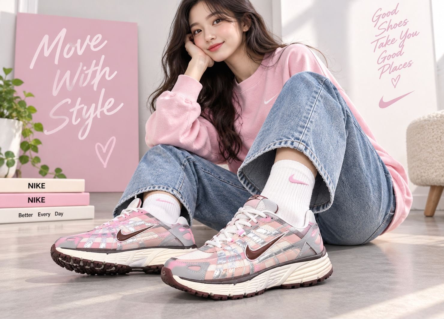 Buy Ni_kee P-6000 Pink Black Trainer Shoes - Image 9
