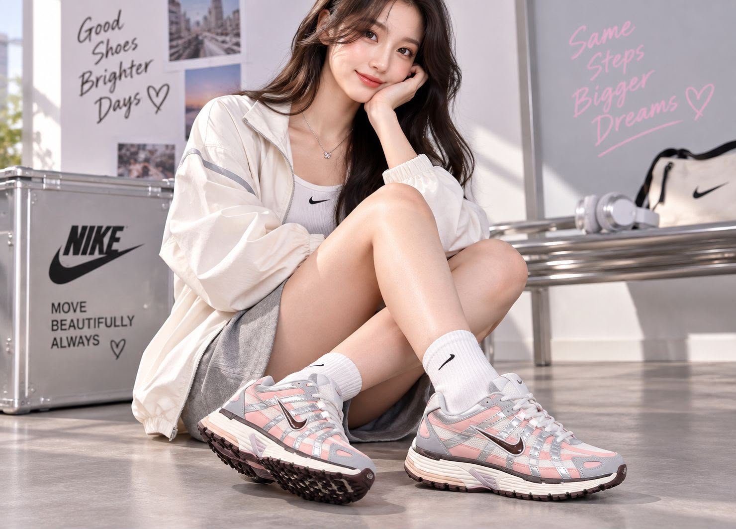 Buy Ni_kee P-6000 Pink Black Trainer Shoes - Image 7