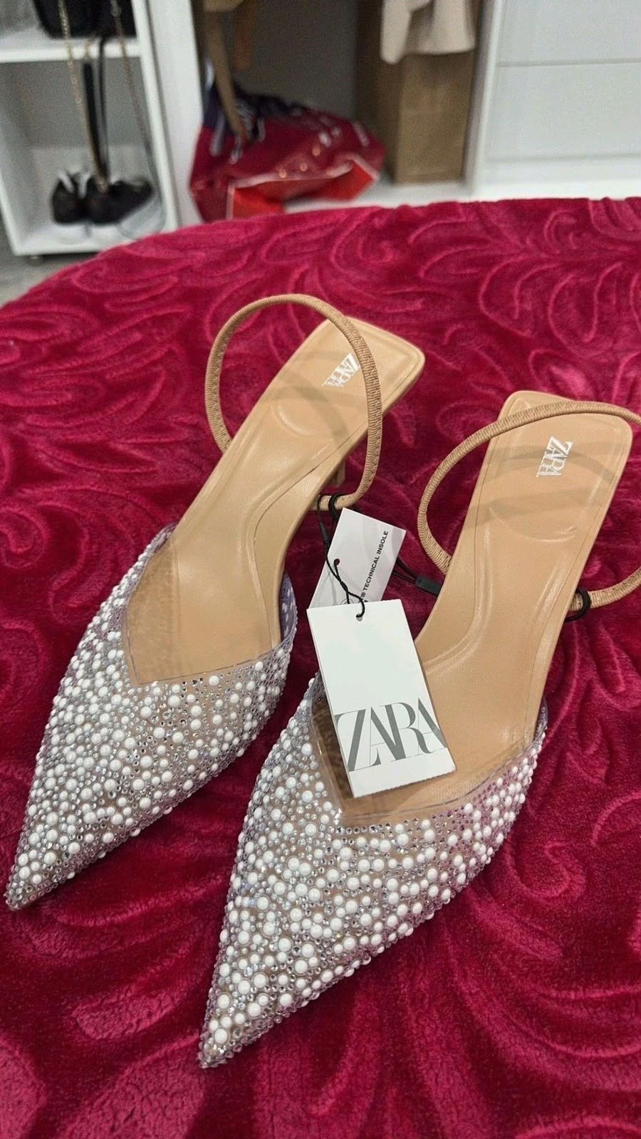 Buy Za_raa Mesh Bead Slingback Heels