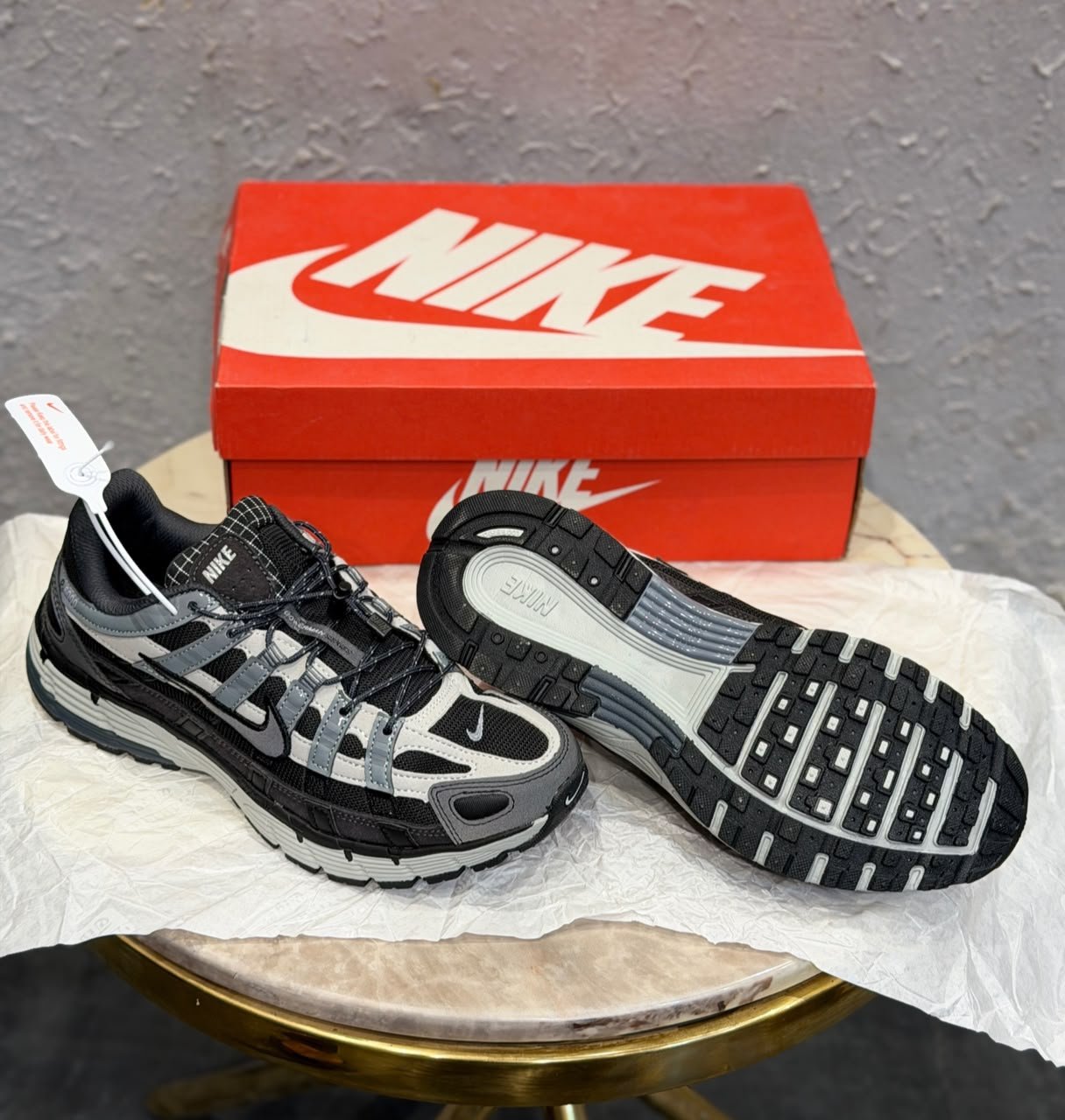 First Copy Nike P-6000 Grey Black Retro Mesh Trainer - Image 2
