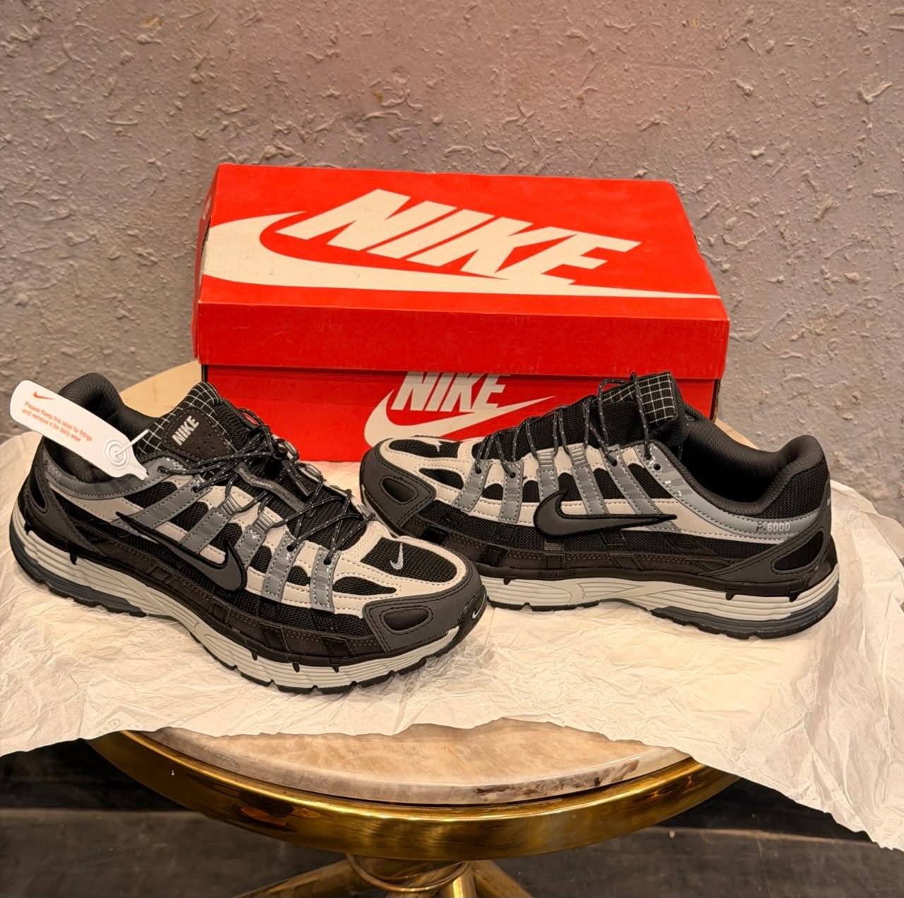 First Copy Nike P-6000 Grey Black Retro Mesh Trainer - Image 3
