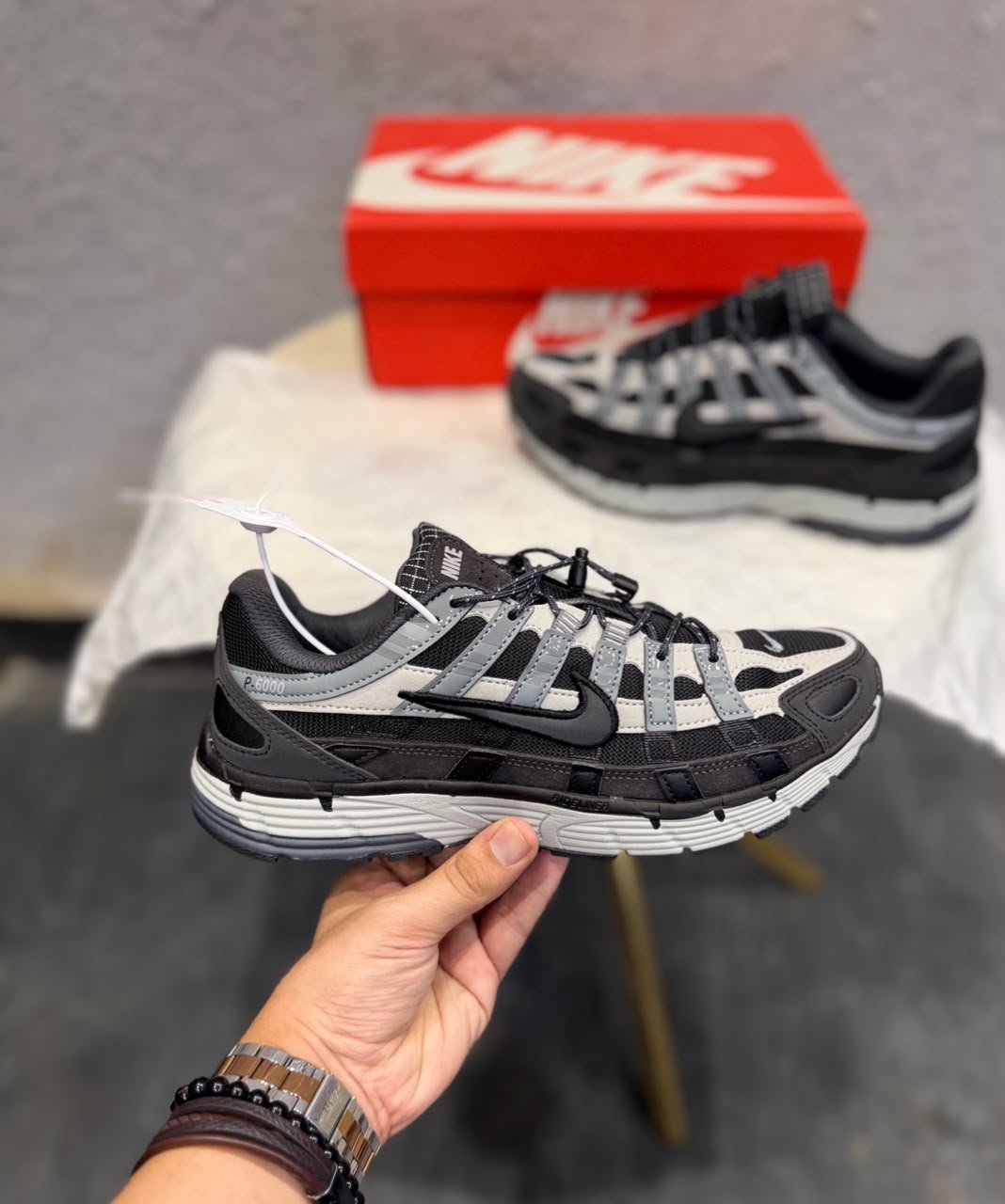 First Copy Nike P-6000 Grey Black Retro Mesh Trainer - Image 4