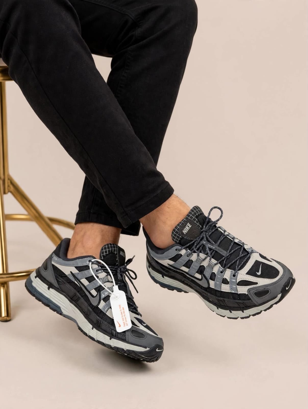 First Copy Nike P-6000 Grey Black Retro Mesh Trainer - Image 6
